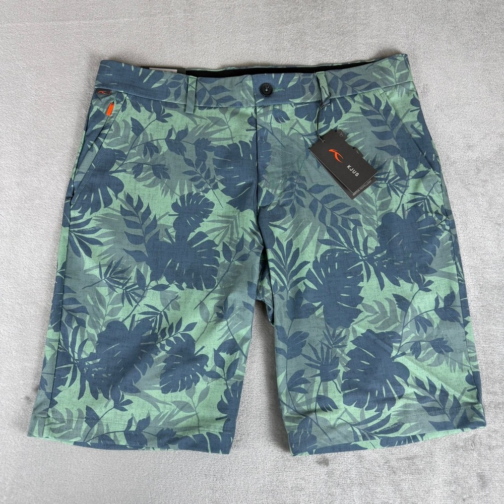 KJUS Iver Printed Golf Shorts Mens 34 Mineral Blue Green Floral Stretch $139 NWT